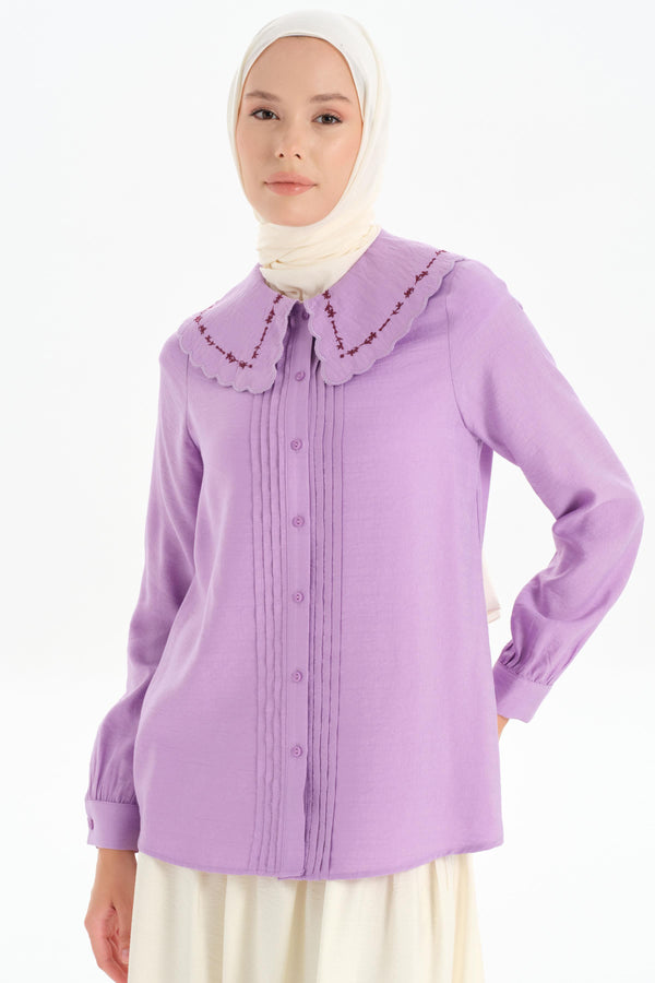 Embroidered Collar Detailed Shirt - Lilac