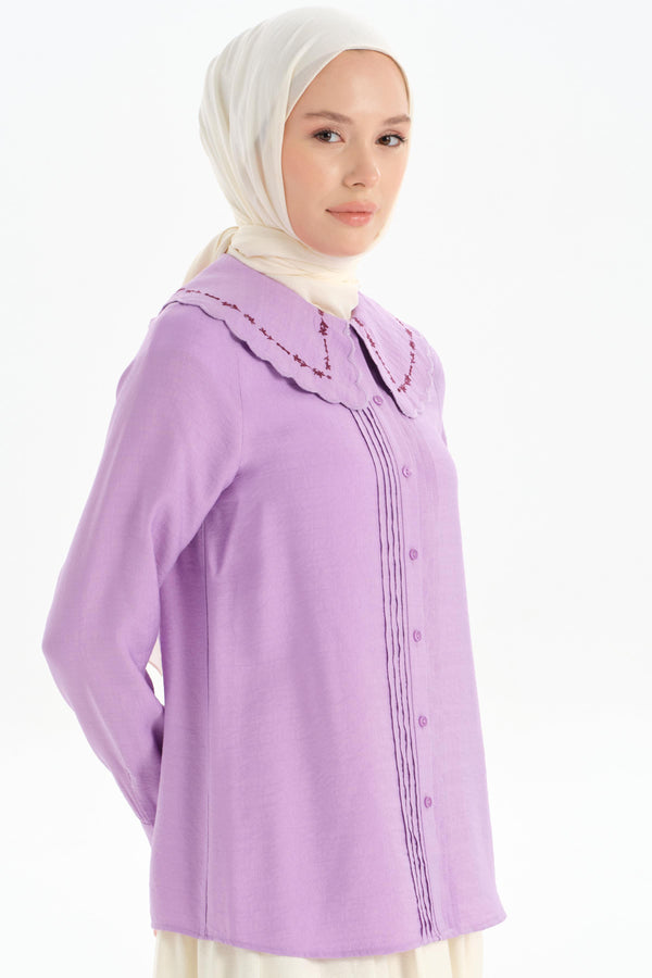 Embroidered Collar Detailed Shirt - Lilac