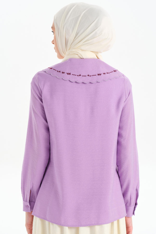 Embroidered Collar Detailed Shirt - Lilac