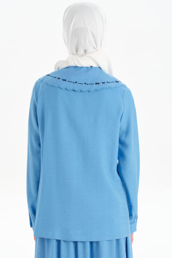 Embroidered Collar Detailed Shirt - Blue