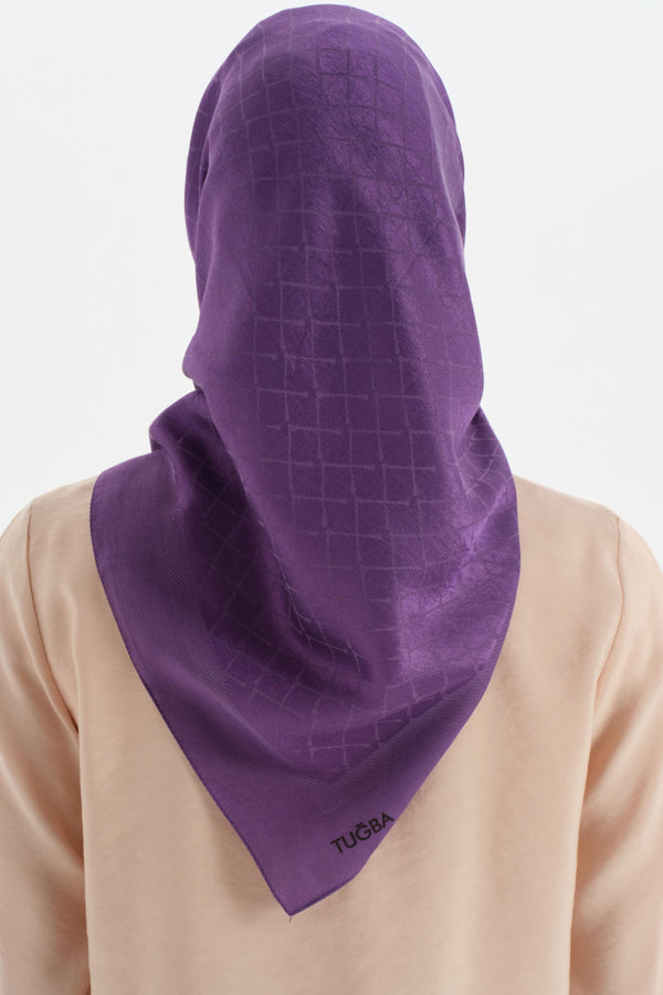 Natural Square Pattern Scarf - Purple