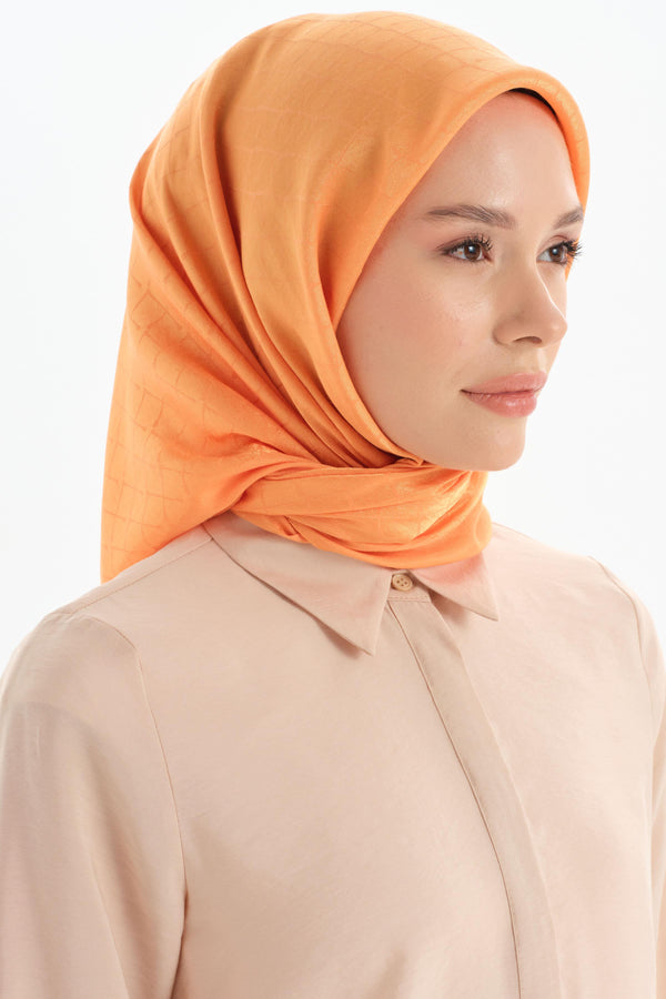 Natural Square Pattern Scarf - Orange