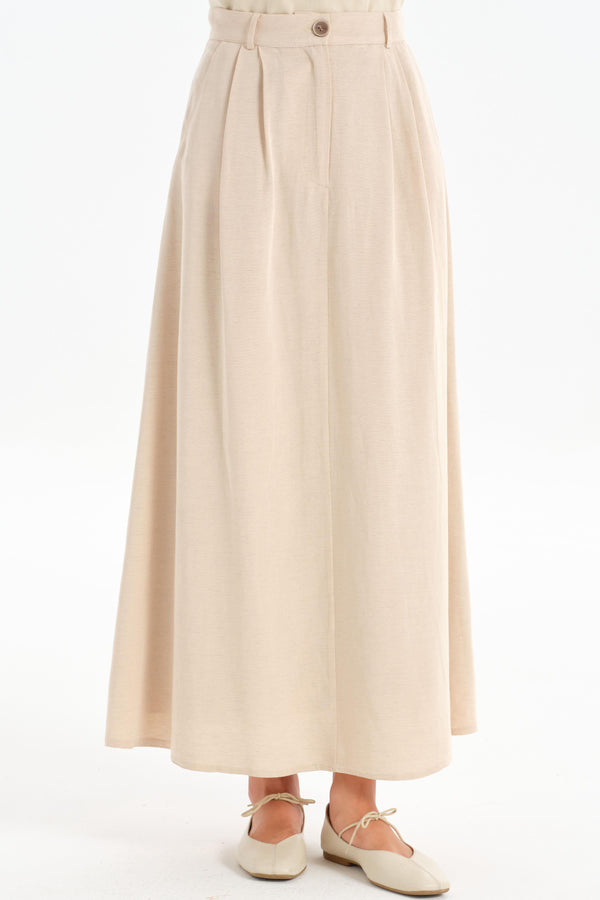 Pleated Detailed Pocket Skirt - Beige