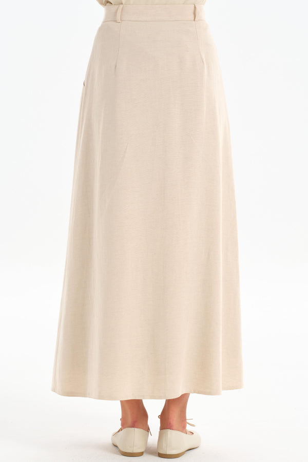 Pleated Detailed Pocket Skirt - Beige