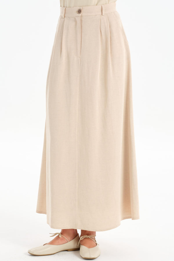 Pleated Detailed Pocket Skirt - Beige