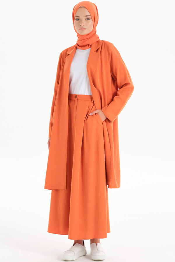 Pleated Detailed Pocket Skirt - Orange