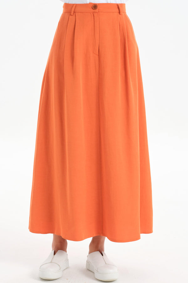 Pleated Detailed Pocket Skirt - Orange