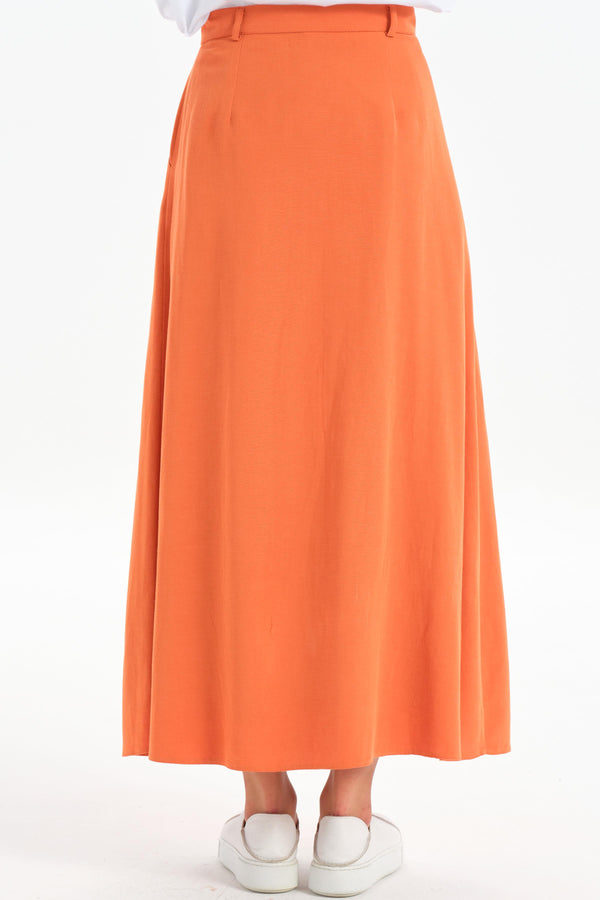 Pleated Detailed Pocket Skirt - Orange