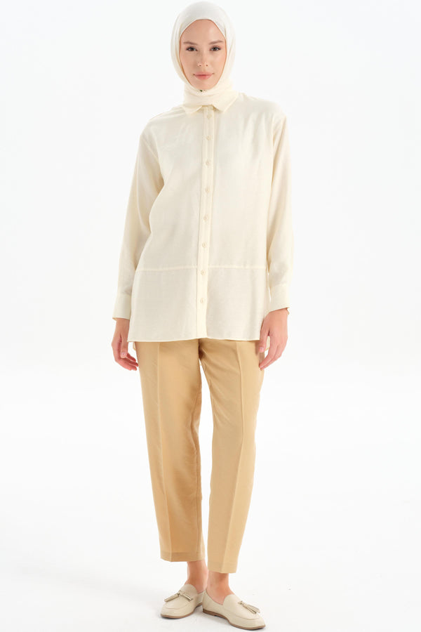 Pleated Detailed Pocketed Trousers - Beige