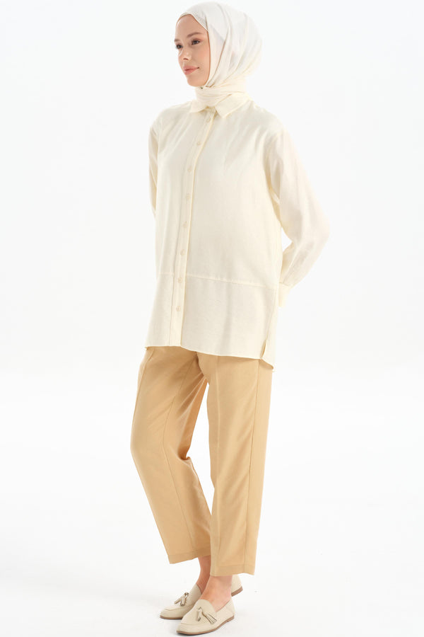 Pleated Detailed Pocketed Trousers - Beige