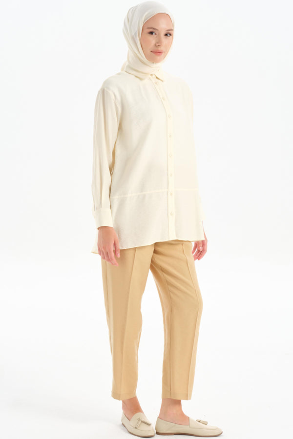 Pleated Detailed Pocketed Trousers - Beige