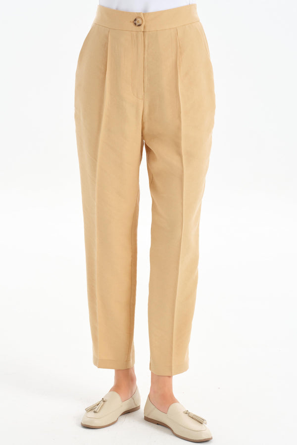 Pleated Detailed Pocketed Trousers - Beige