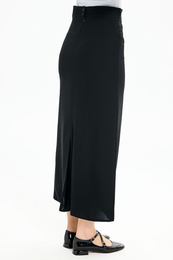 Pleated Detailed Pencil Skirt - Black