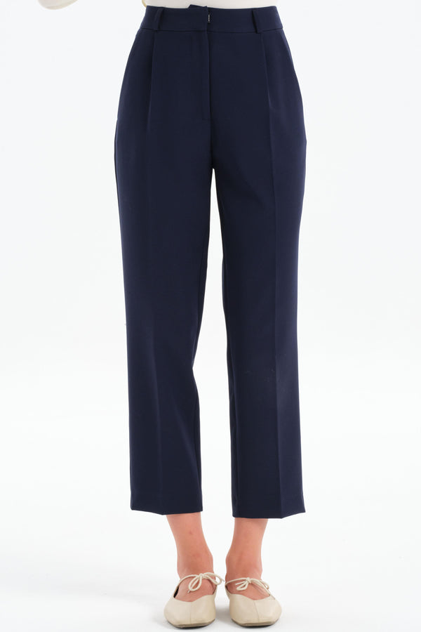 Single Pleat Basic Trousers - Navy Blue