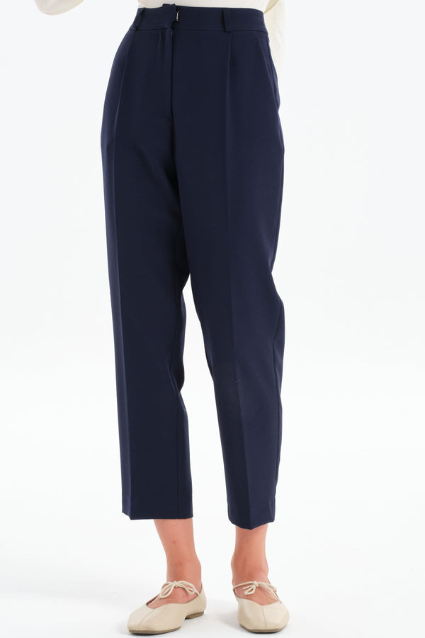 Single Pleat Basic Trousers - Navy Blue