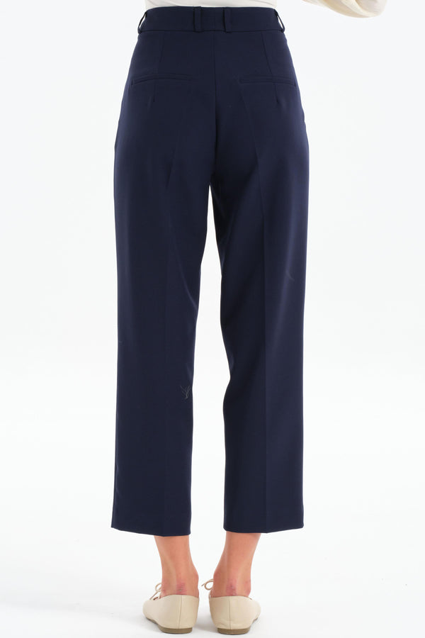 Single Pleat Basic Trousers - Navy Blue