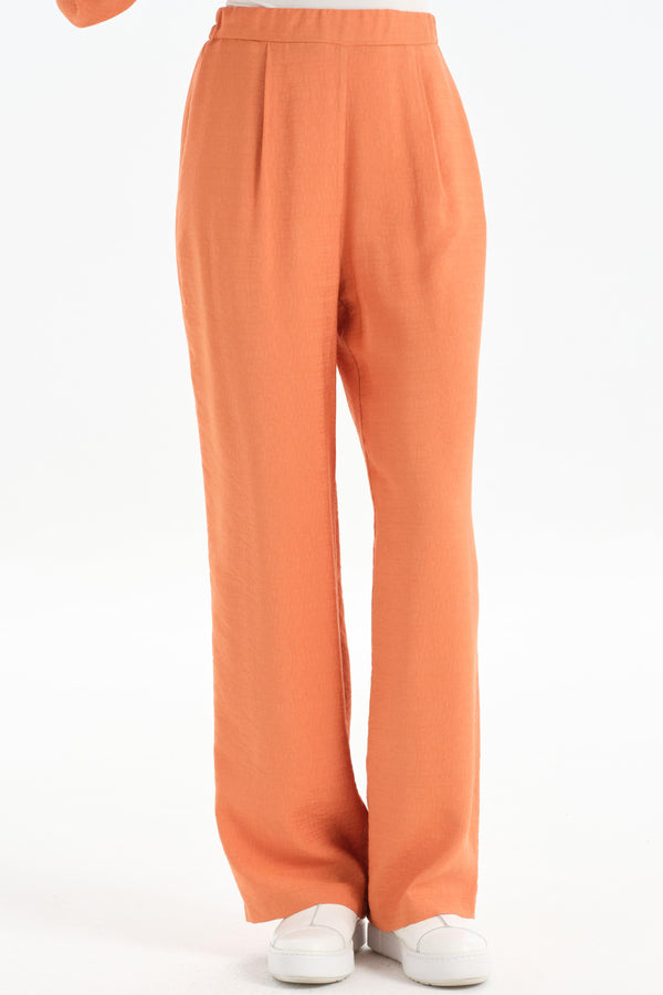 Pleated Collar Tunic Trouser Set - Brick