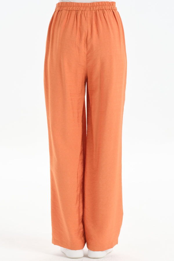 Pleated Collar Tunic Trouser Set - Brick