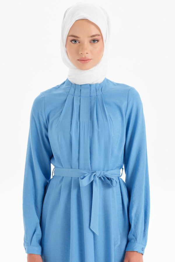 Pleated Collar Tunic Trouser Set - Blue