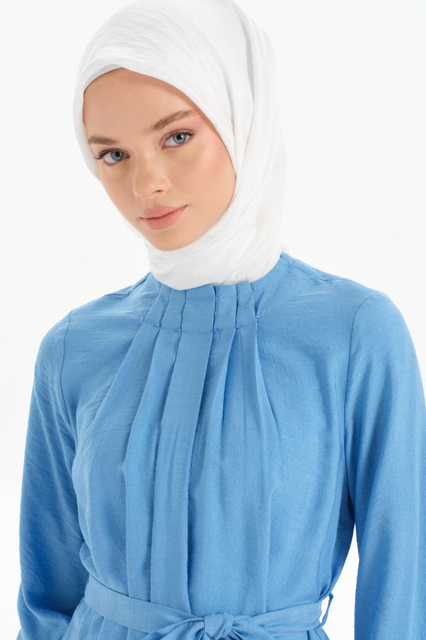 Pleated Collar Tunic Trouser Set - Blue