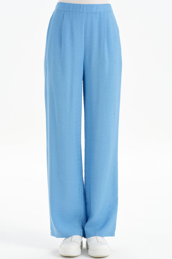 Pleated Collar Tunic Trouser Set - Blue