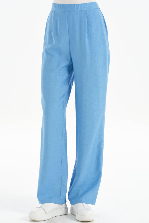 Pleated Collar Tunic Trouser Set - Blue