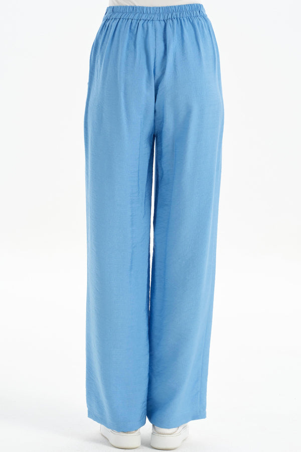 Pleated Collar Tunic Trouser Set - Blue