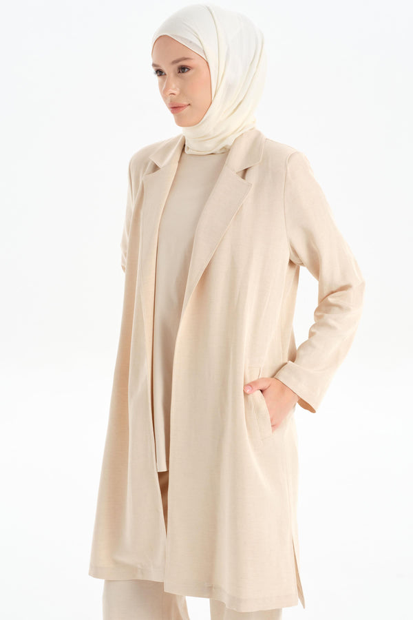 Slit Detailed Long Jacket - Beige