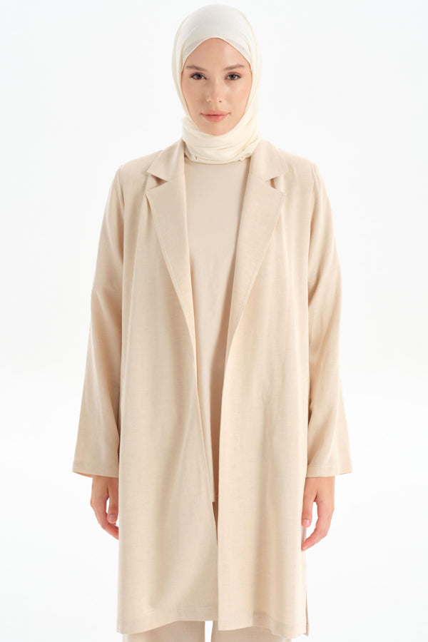 Slit Detailed Long Jacket - Beige