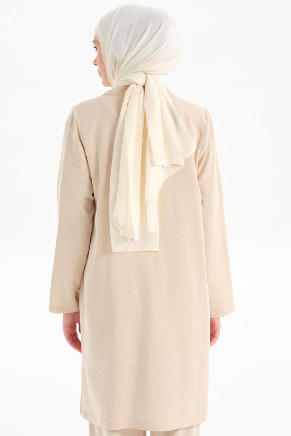 Slit Detailed Long Jacket - Beige