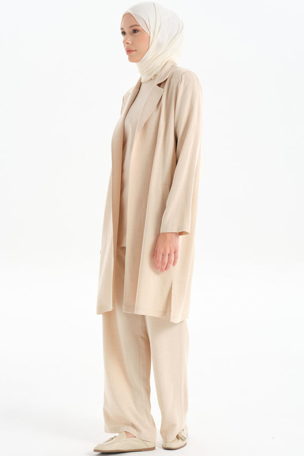 Slit Detailed Long Jacket - Beige