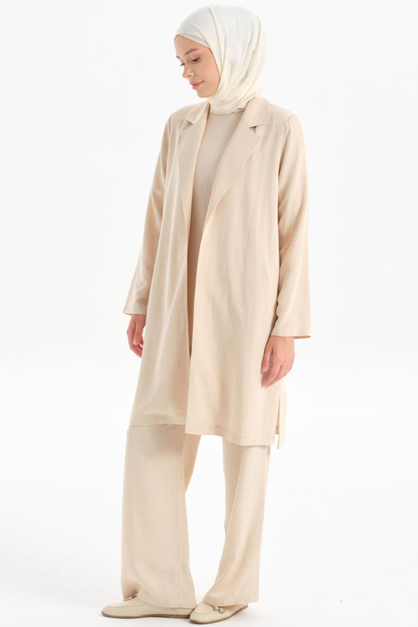 Slit Detailed Long Jacket - Beige