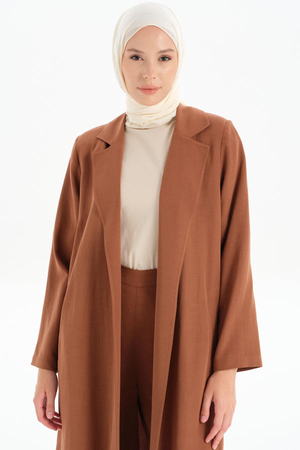 Slit Detailed Long Jacket - Brown