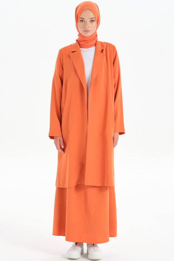 Slit Detailed Long Jacket - Orange