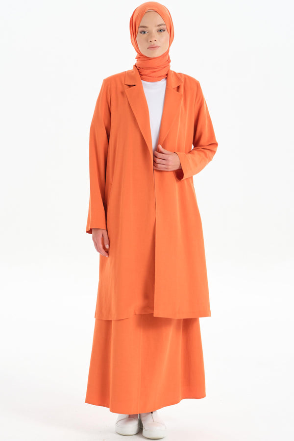 Slit Detailed Long Jacket - Orange