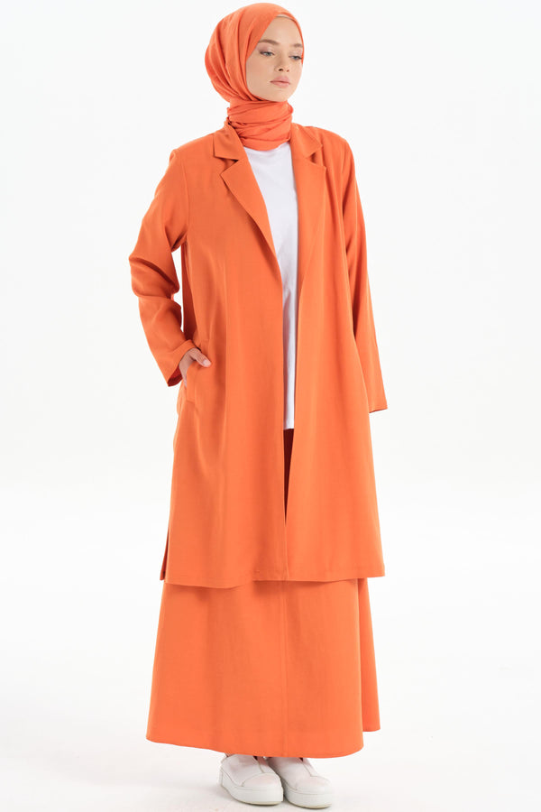 Slit Detailed Long Jacket - Orange