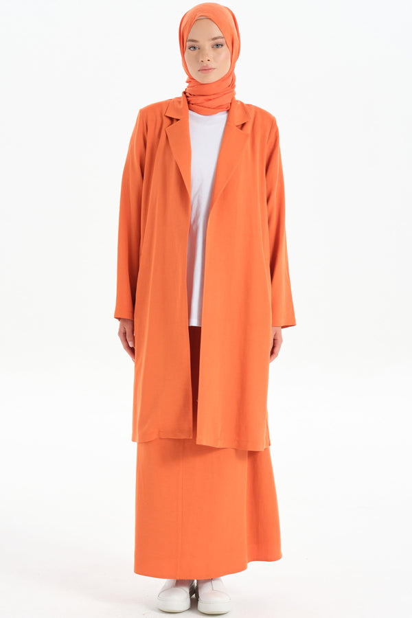 Slit Detailed Long Jacket - Orange