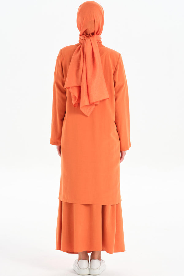 Slit Detailed Long Jacket - Orange