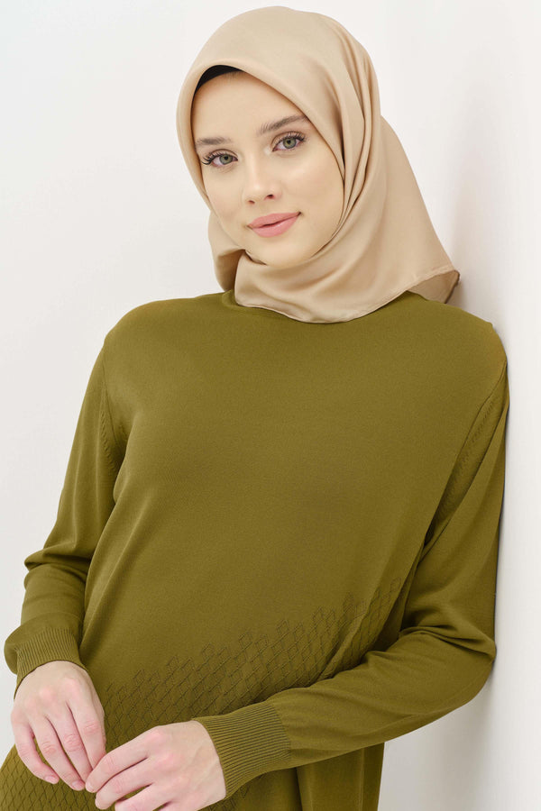 Yırtmaçlı Triko Tunik - Olive