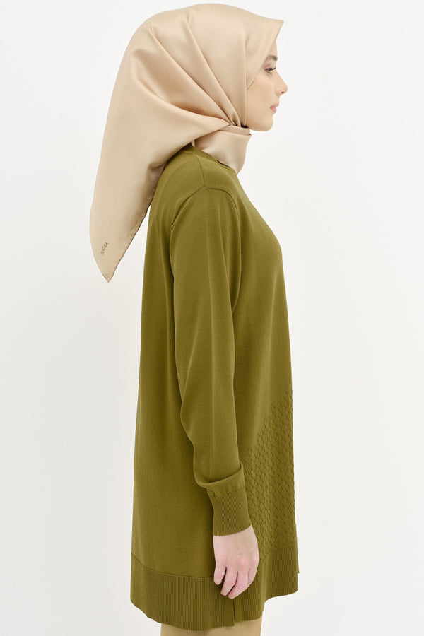 Yırtmaçlı Triko Tunik - Olive