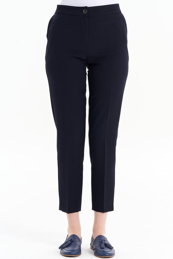 High Waist Basic Trousers - Navy Blue