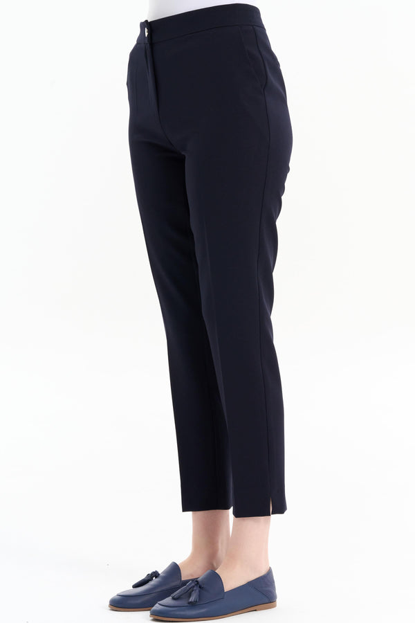 High Waist Basic Trousers - Navy Blue