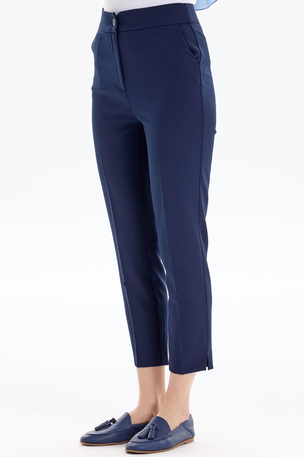 High Waist Basic Trousers - Navy Blue