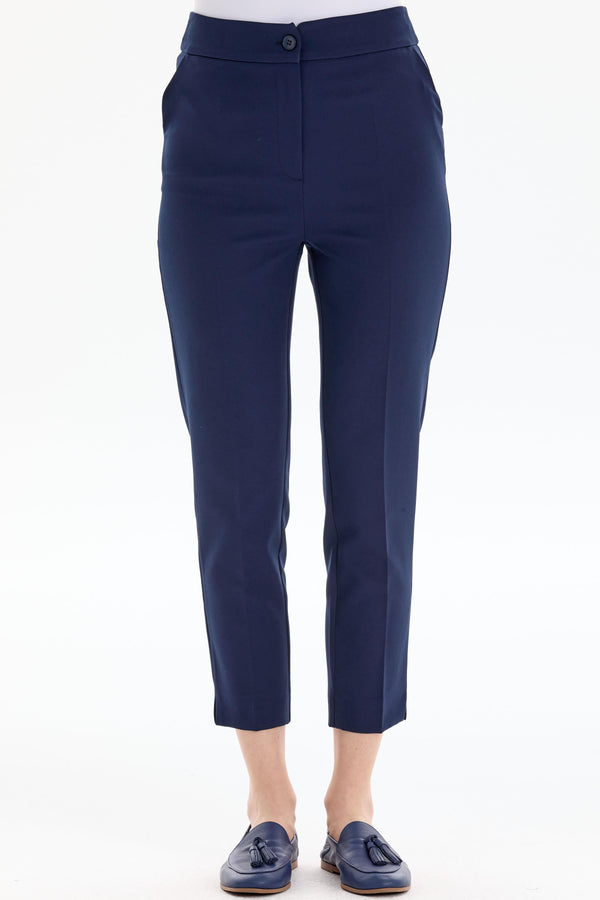 High Waist Basic Trousers - Navy Blue